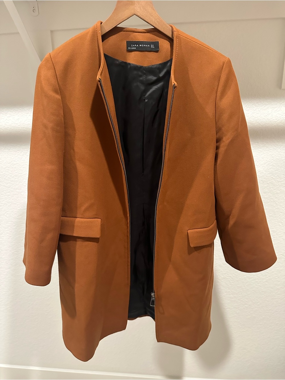 Zara Women's Rust Zip-Front Trench Coat